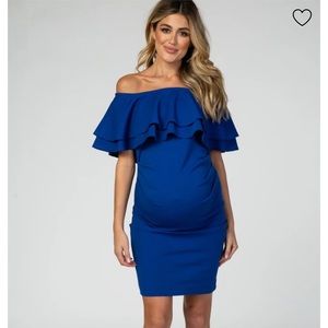 Pink Blush Royal Blue Off Shoulder Ruched Maternity Dress